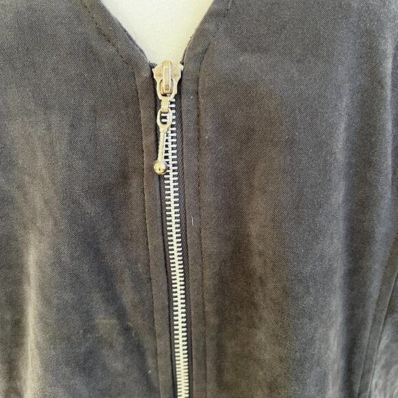 Gray Sleevless Suede microfiber Dress size 14 Full Front Zip - Picture 2 of 7